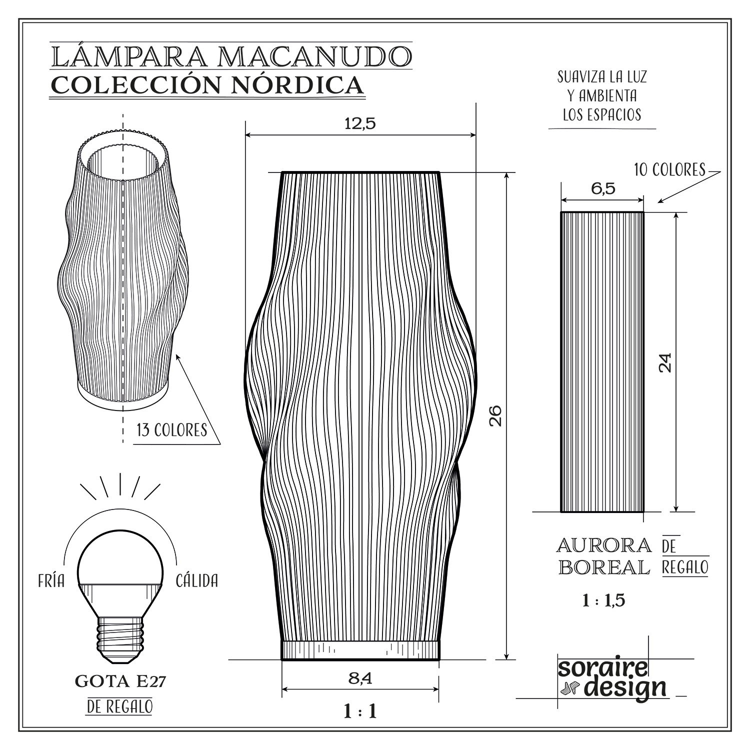 Plano Macanudo Lampara Nordica 3D velador Soraire Design