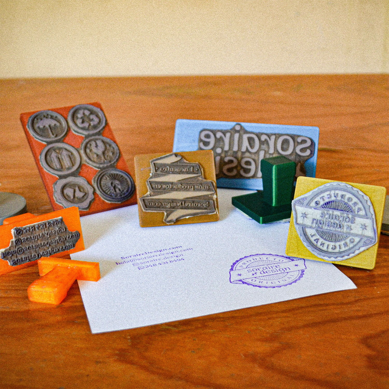 Sello de goma personalizado Soraire Design tinta