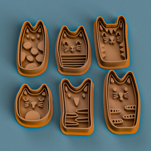 Set gatitos x6 - Cortantes y sellos Soraire Design 3D Ceramica Masa Pasteleria