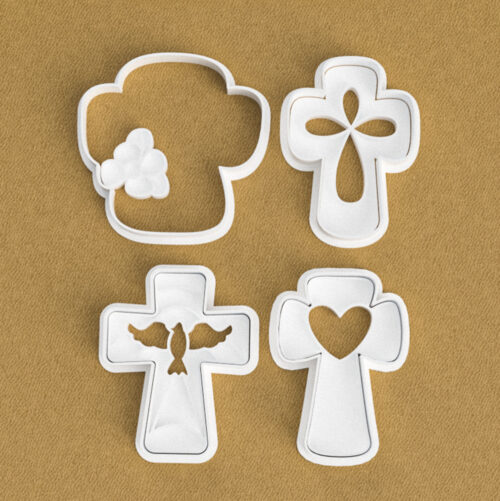 Set x4 Cruces 7 cm - Cortantes y sellos 3D Soraire Design Ceramica Masa Pasteleria