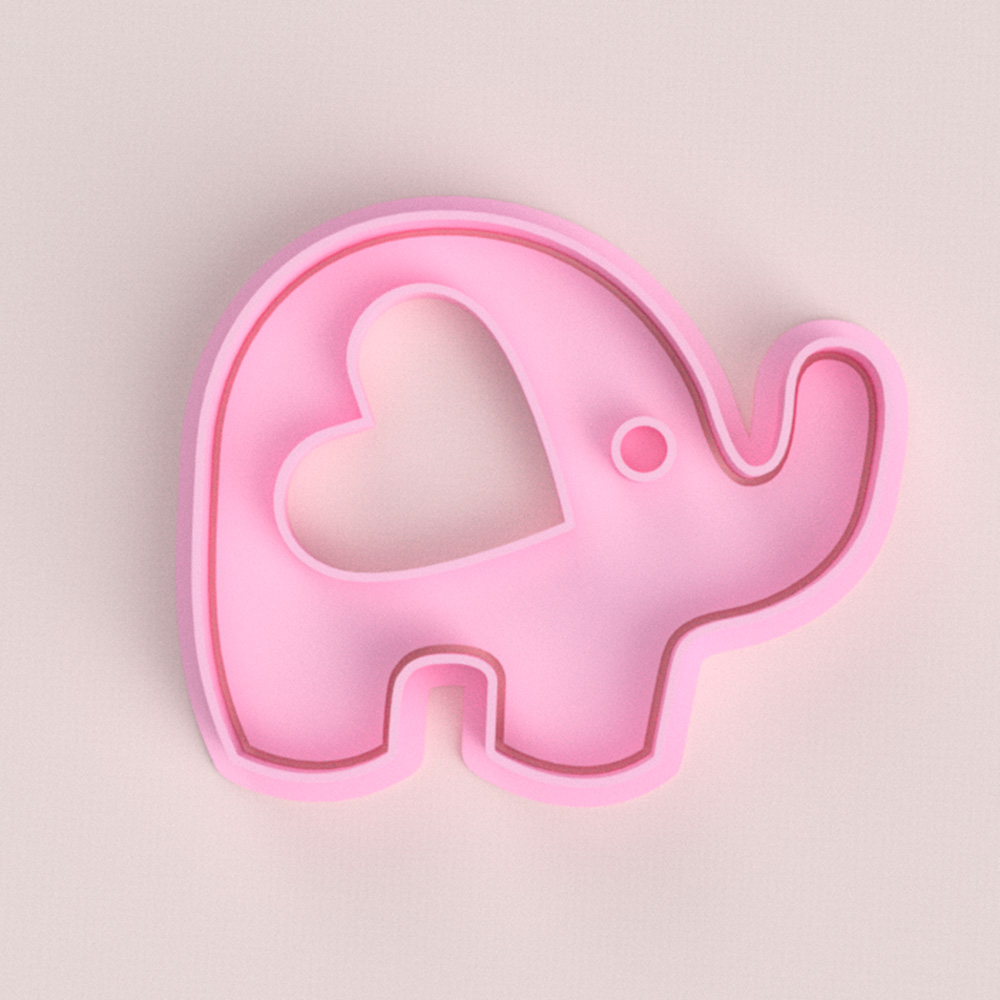 Elefante corazón 8 cm - Cortante y sello Cookie Cutter Impresion 3D Impreso Soraire Design Galletita