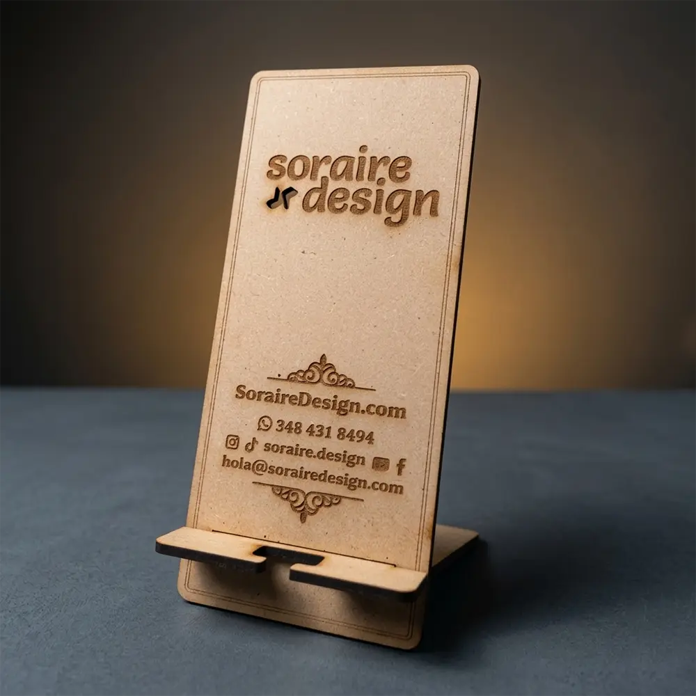 Porta celular MDF Fibrofacil Madera Corte y grabado laser personalizado DIseño Ideas Soraire Design Publicidad (2)