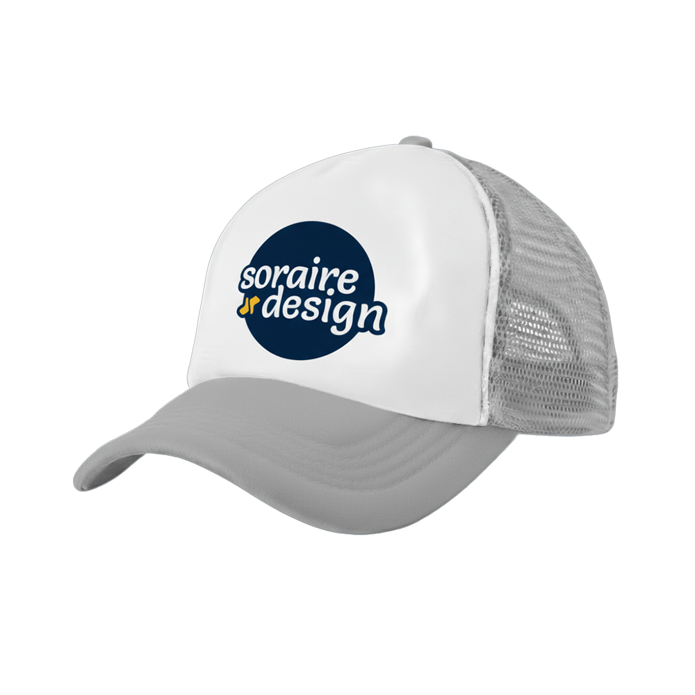 Gorra de Malla Sublimada Gris Claro Personalizada Soraire Design Back LOGO SIN FONDO