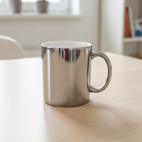 Taza cerámica recta metalizada Plata Sublimada Personalizada Soraire Design Back CLEAR