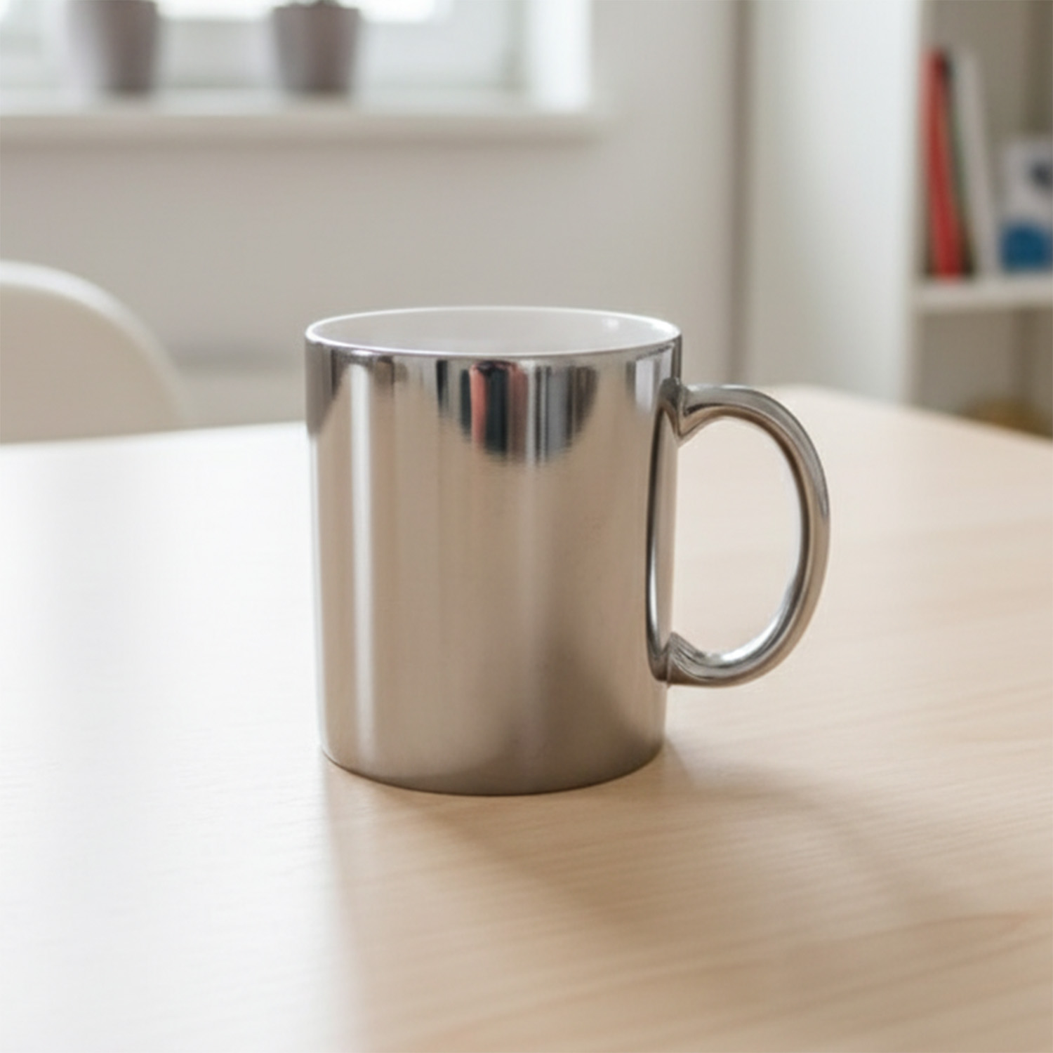 Taza cerámica recta metalizada Plata Sublimada Personalizada Soraire Design Back CLEAR