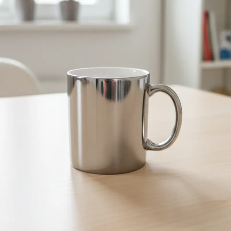 Taza cerámica recta metalizada Plata Sublimada Personalizada Soraire Design Back CLEAR
