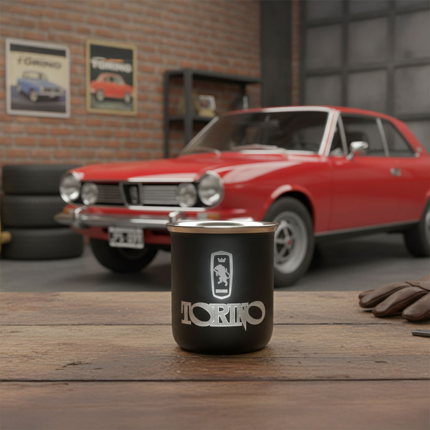 Mate termico grabado laser personalizado negro Soraire Design Torino Auto