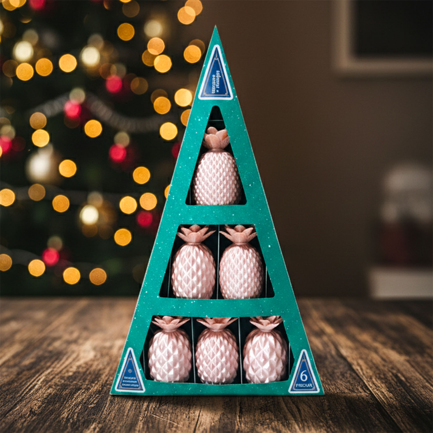 Set Ananás Ornamentos (x6) Soraire Design Adornos Navideños Navidad en caja Seda Rosa