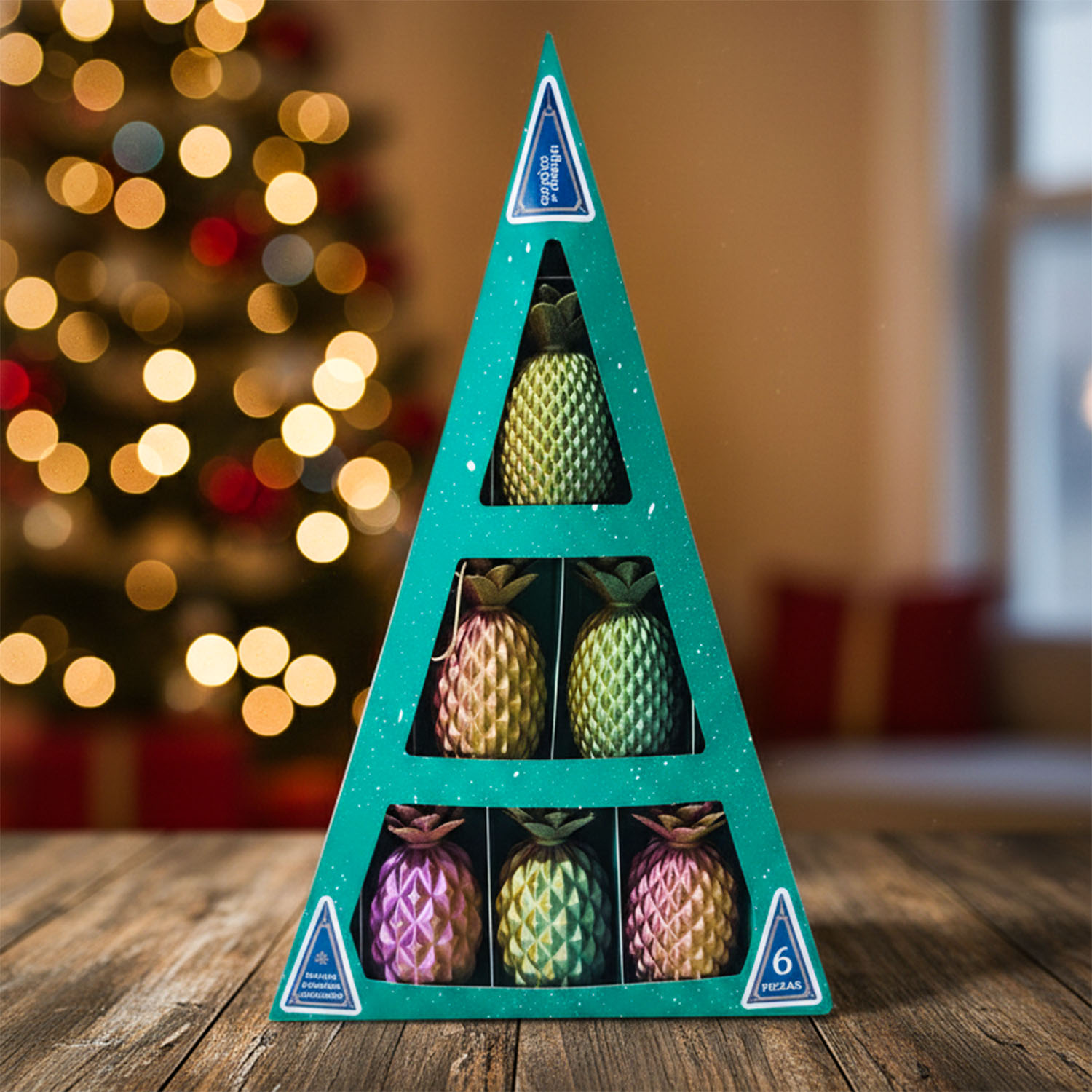 Set Ananás Ornamentos (x6) Soraire Design Adornos Navideños Navidad en caja Violeta Verde Oro