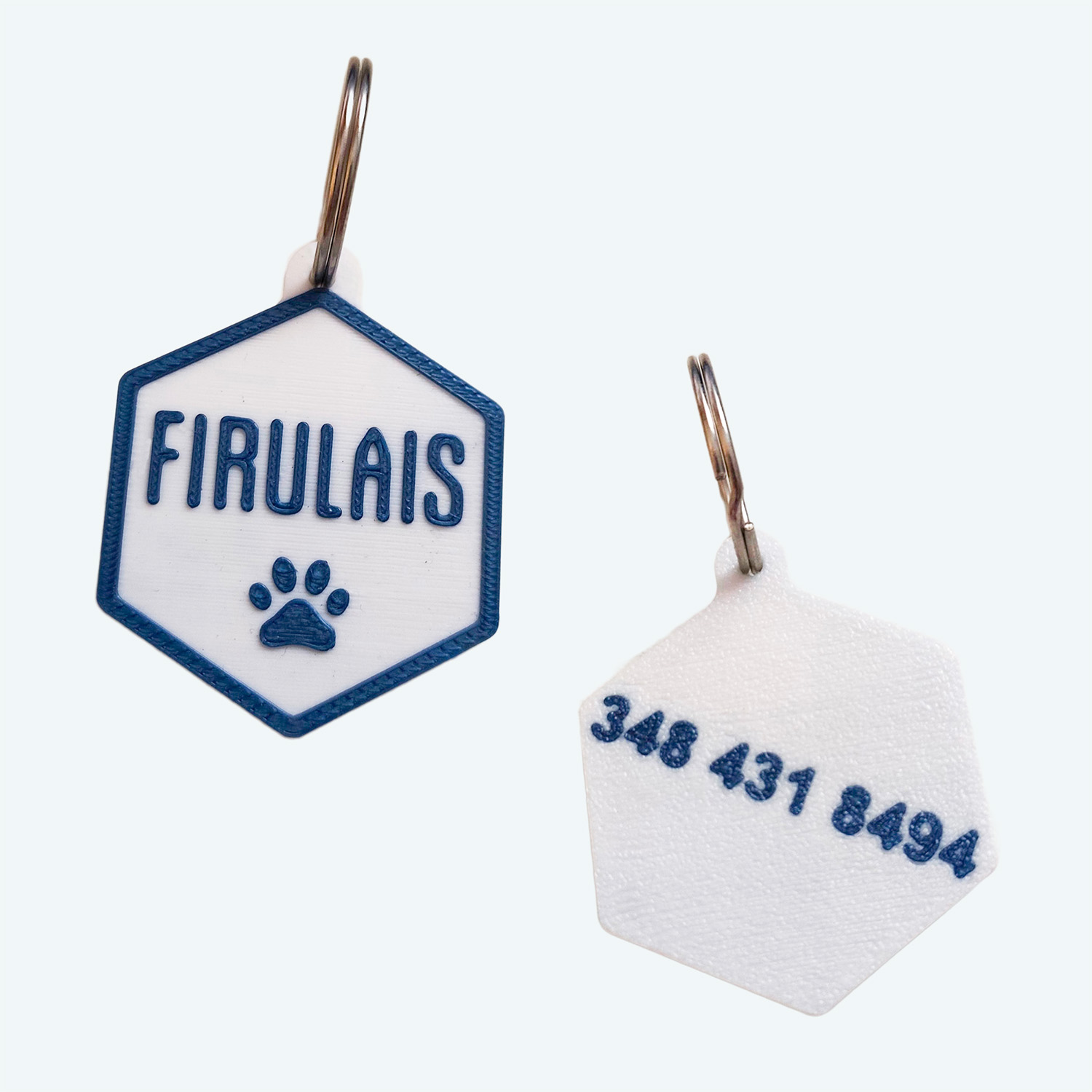 Chapita para Mascotas 3D Impresion Soraire Design Hexagono - 40x45mm Adelante