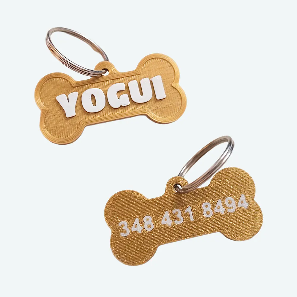 Chapita para Mascotas 3D Impresion Soraire Design Hueso - 50x27mm Adelante