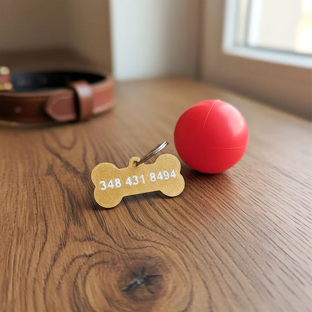 Chapita para Mascotas 3D Impresion Soraire Design Hueso - 50x27mm Atras Perro