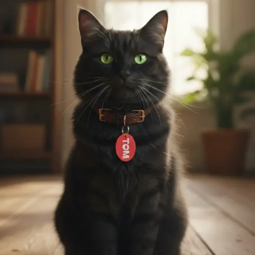 Chapita para Mascotas 3D Impresion Soraire Design Oval - 25x35mm Adelante Gato