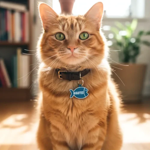 Chapita para Mascotas 3D Impresion Soraire Design Pez - 46x27mm Adelante Gato