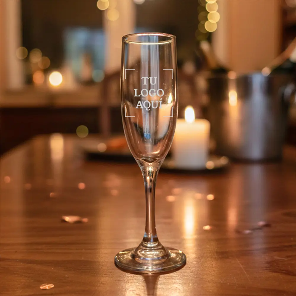 Copa de vino vidrio Tu Logo Aqui nombre Grabado y Corte Láser Soraire Design personalizada Copa Champagne Classic (177 ml) – Grabado personalizado small