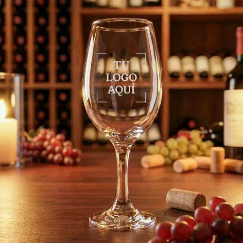 Copa de vino vidrio Tu Logo Aqui nombre Grabado y Corte Láser Soraire Design personalizada Copa de Vino Clásica (384 ml) – Grabado personalizado