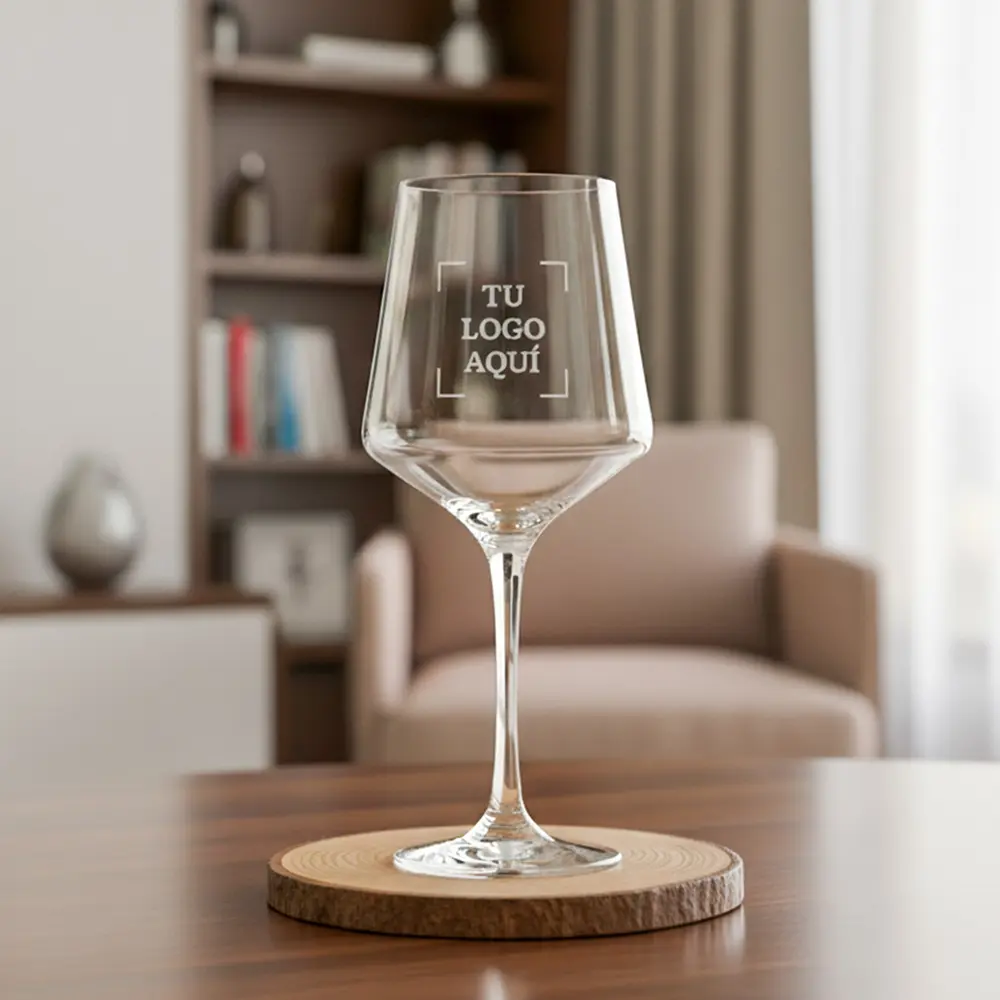 Copa de vino vidrio Tu Logo Aqui nombre Grabado y Corte Láser Soraire Design personalizada Copa degustación (490 ml) – Grabado personalizado