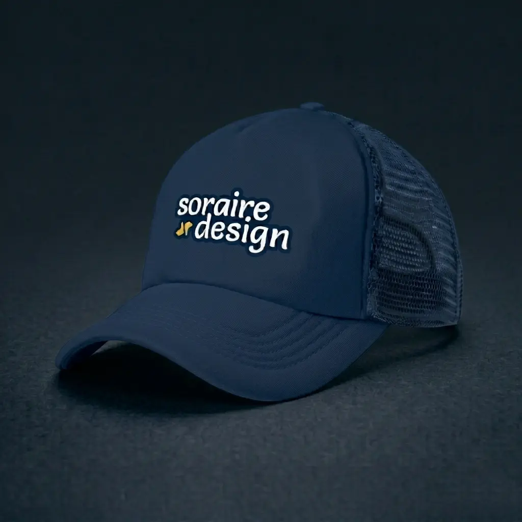 Gorra de Malla Trucker Sublimada Azul Oscuro Pleno Personalizada Soraire Design LOGO