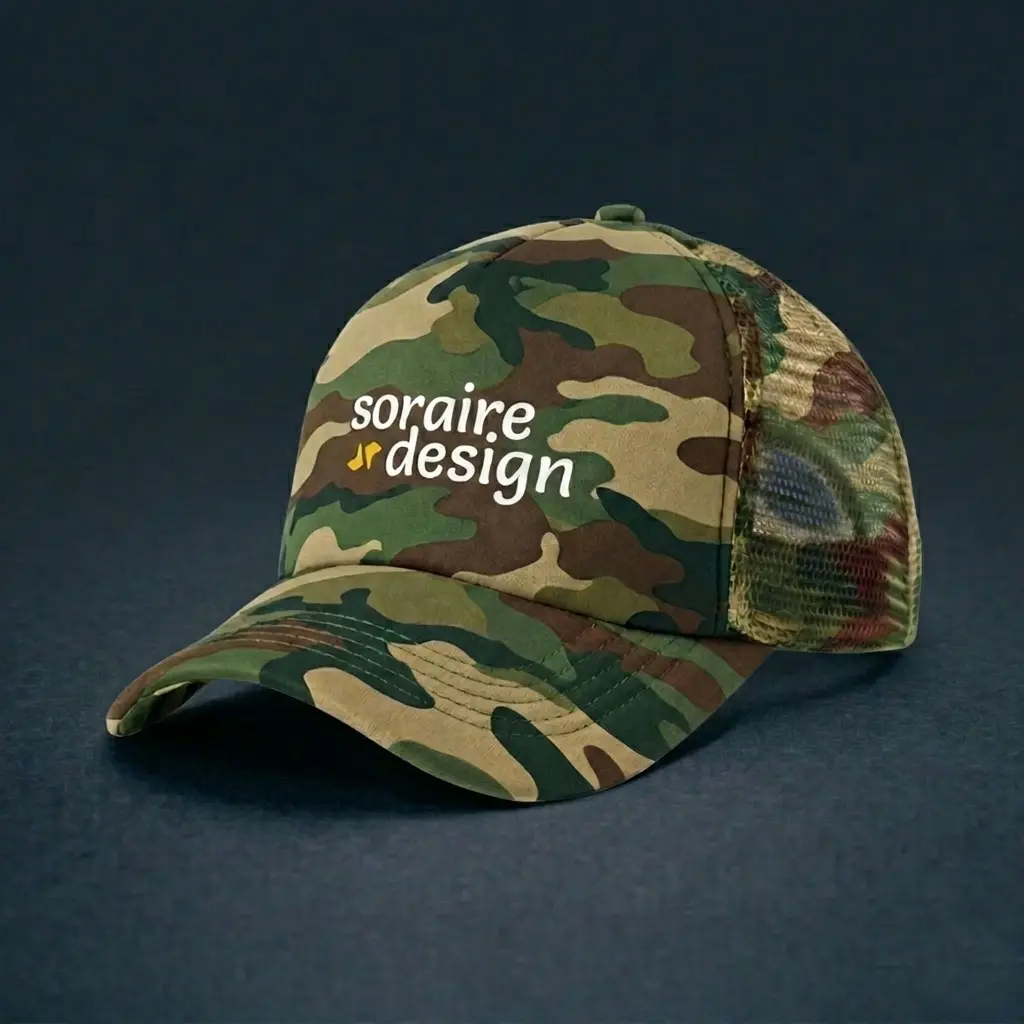 Gorra de Malla Trucker Sublimada Camuflada Pleno Personalizada Soraire Design LOGO