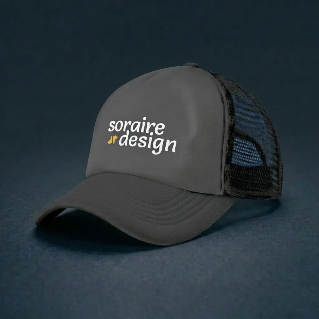 Gorra de Malla Trucker Sublimada Gris Oscuro Pleno Personalizada Soraire Design LOGO