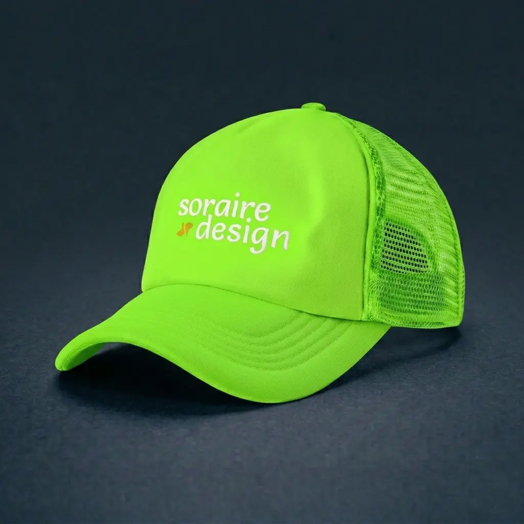 Gorra de Malla Trucker Sublimada Verde Fluo Personalizada Soraire Design LOGO