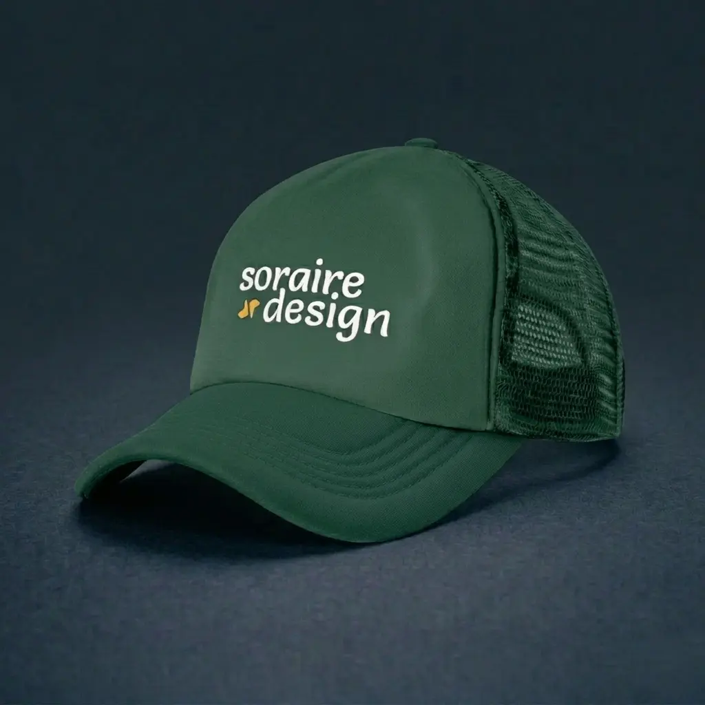 Gorra de Malla Trucker Sublimada Verde Oscuro Pleno Personalizada Soraire Design LOGO