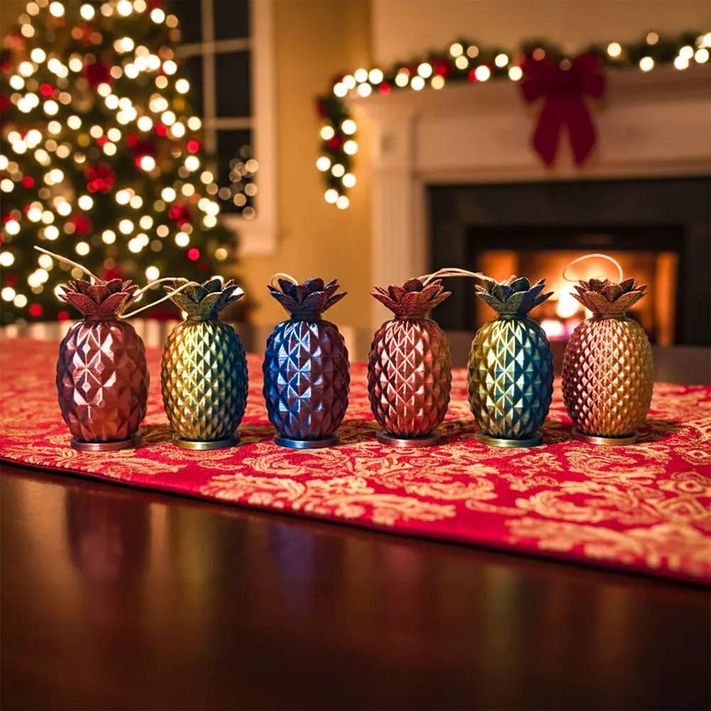 Set Ananás Ornamentos (x6) Soraire Design Adornos Navideños Navidad Color Azul Rojo Oro