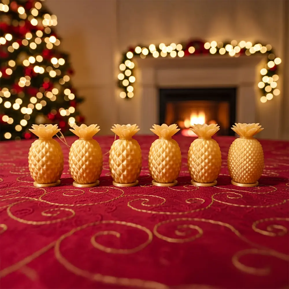 Set Ananás Ornamentos (x6) Soraire Design Adornos Navideños Navidad Color Dorado