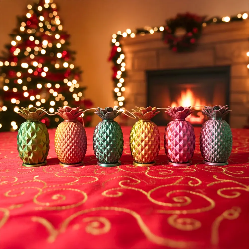 Set Ananás Ornamentos (x6) Soraire Design Adornos Navideños Navidad Color Fucsia Verde Oro