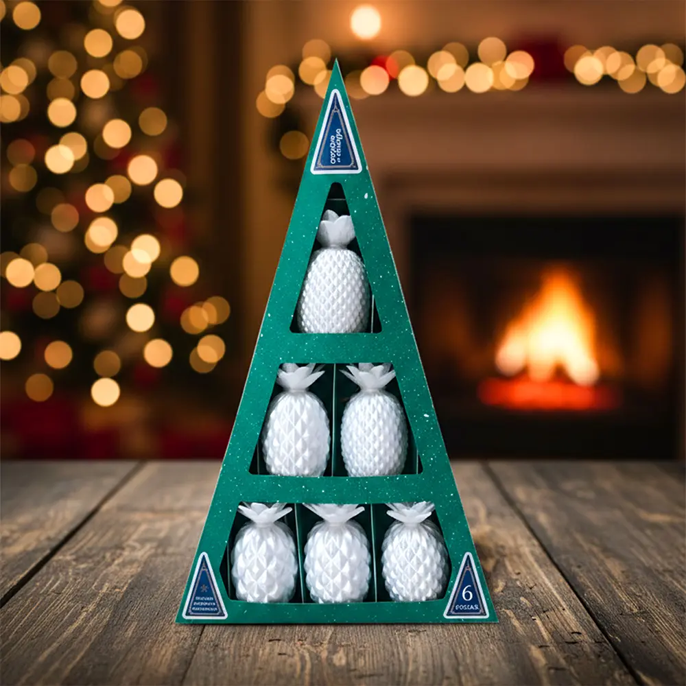 Set Ananás Ornamentos (x6) Soraire Design Adornos Navideños Navidad en caja Seda Perla