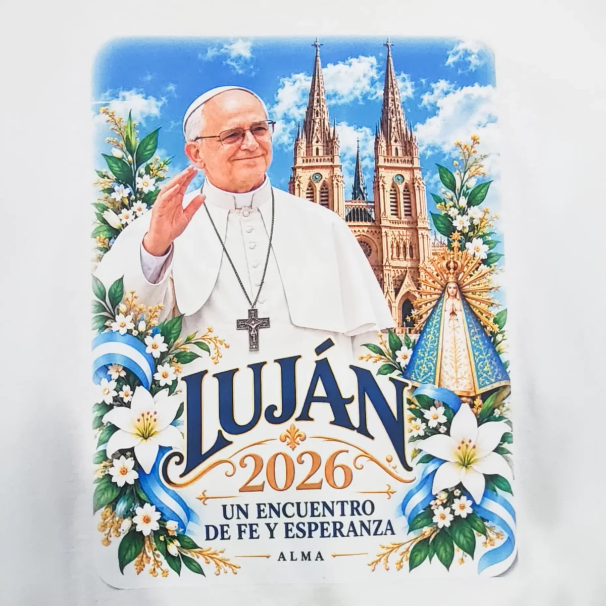 Estampa detalle Bienvenido Papa Leon XIV Argentina Caminata a Luján 2026 Detalle Soraire Design